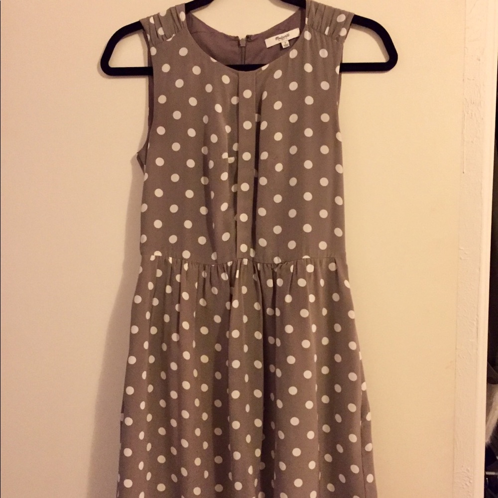 Madewell Gray and White Polka Dot Dress